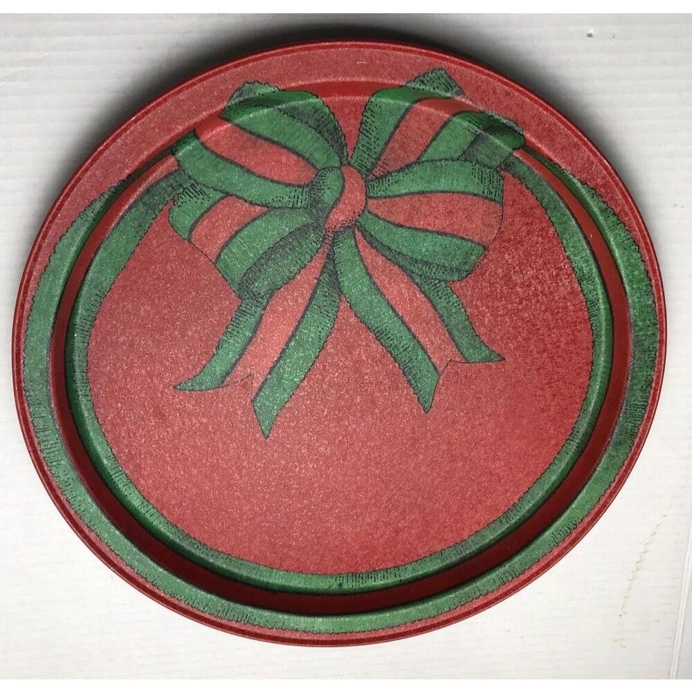 Vtg Potpourri Wim Schimmer  Christmas Bow  Red Green Tin Round Serving Trays